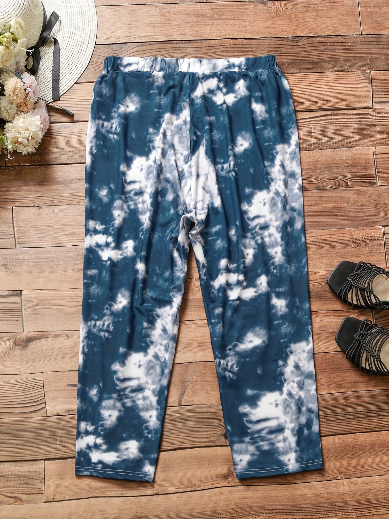 Women's Plus Tie Dye Print Medium Stretch Elastic Biker Pants