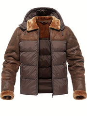 Men's Plush Hooded Jacket Thermal Warm Coat