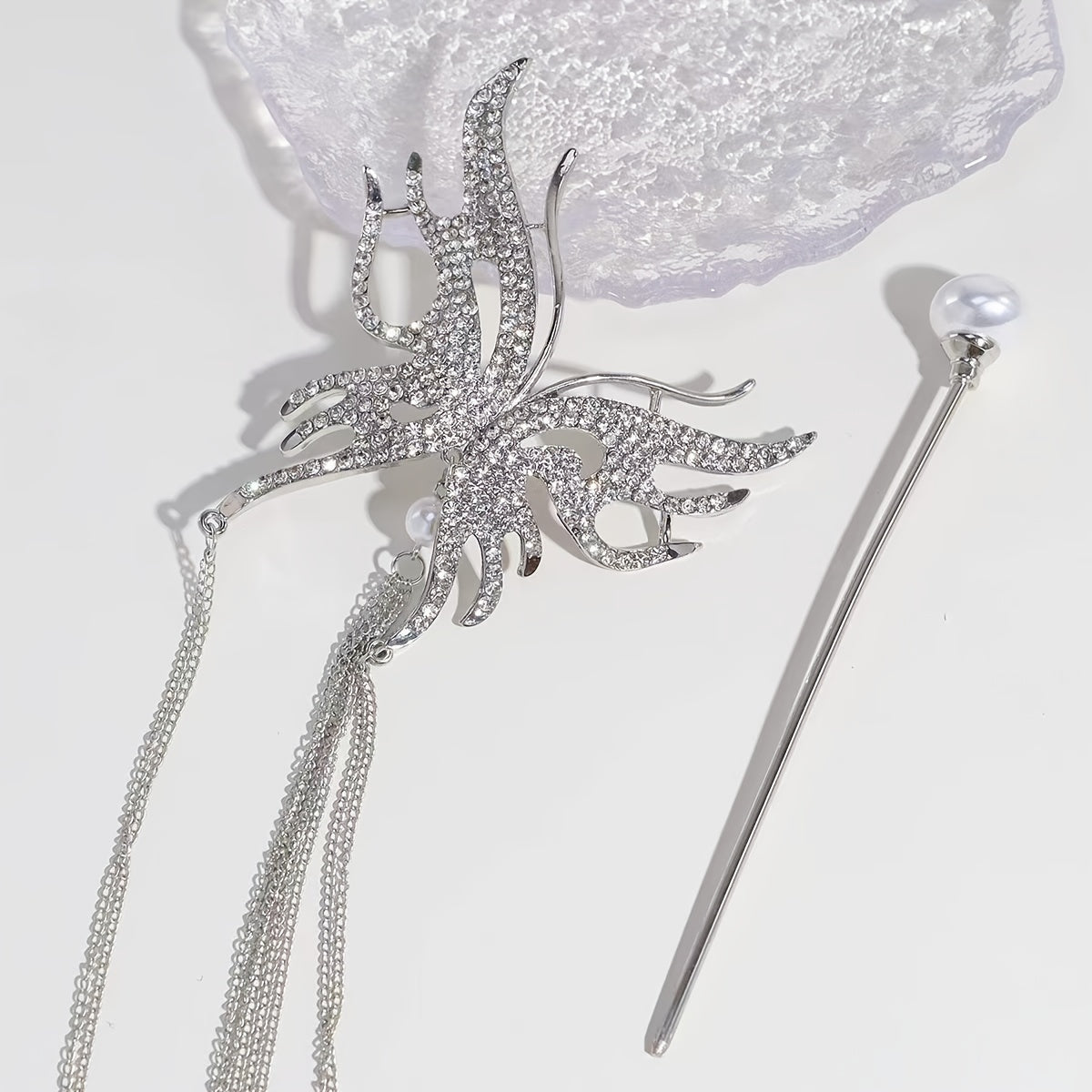 Vintage Tassel Faux Pearl Hairpin Chinese Style Hair Claw Clip