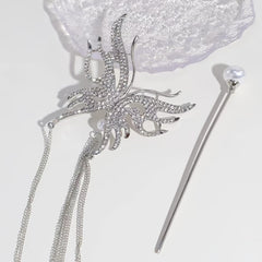 Vintage Tassel Faux Pearl Hairpin Chinese Style Hair Claw Clip