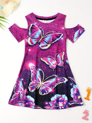 Sequin Butterfly Cold Shoulder Dress for Girls