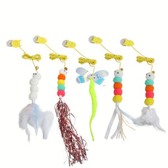 Interactive Hanging Door Cat Teaser Toy with Feather Graphic