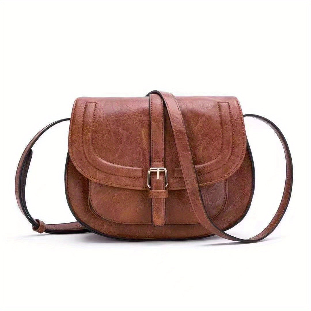 Vintage Flap Saddle Crossbody Bag Retro PU Leather Shoulder Bag
