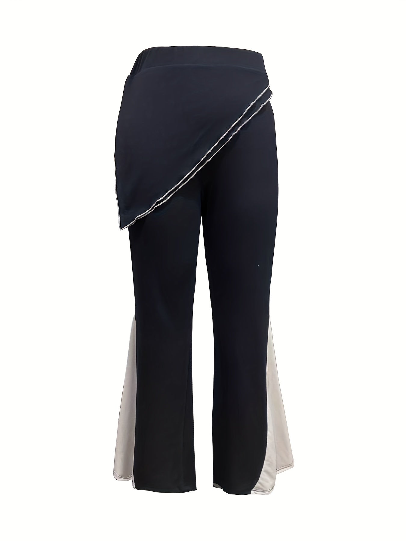  Colorblock Flared Leg Trousers High Rise Medium Stretch Casual Pants