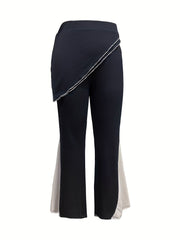  Colorblock Flared Leg Trousers High Rise Medium Stretch Casual Pants