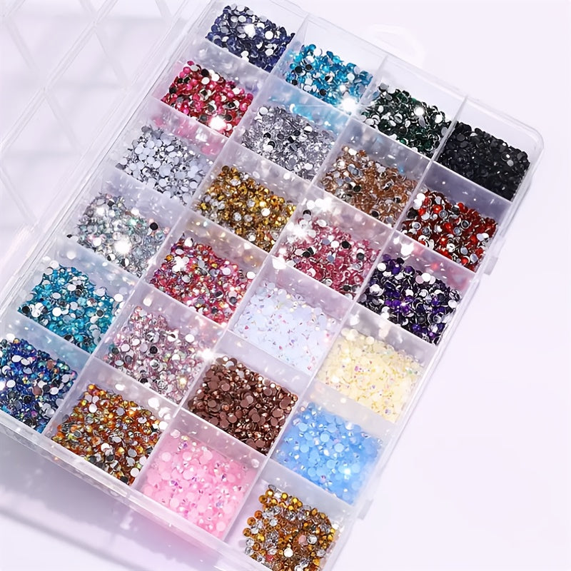 12000Pcs Nail Art Rhinestones Bulk Kit 24 Colors 3mm Iridescent Gems