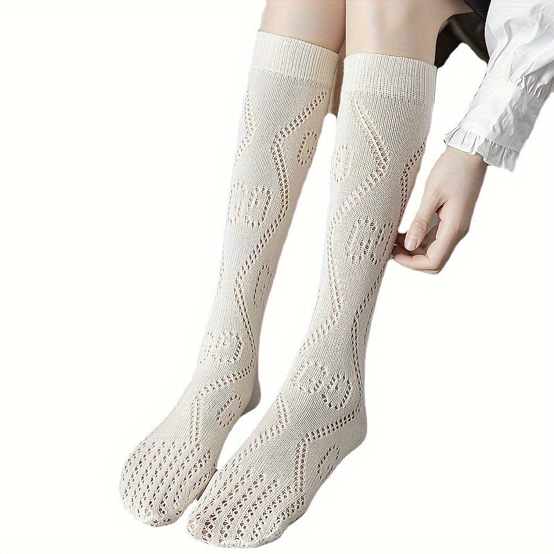 Striped Calf Socks Knee High Hollow Out Women's Stockings