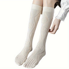 Striped Calf Socks Knee High Hollow Out Women's Stockings