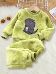 Girls Bunny Rabbit Fleece Pajamas Set Long Sleeve Top Matching Pants