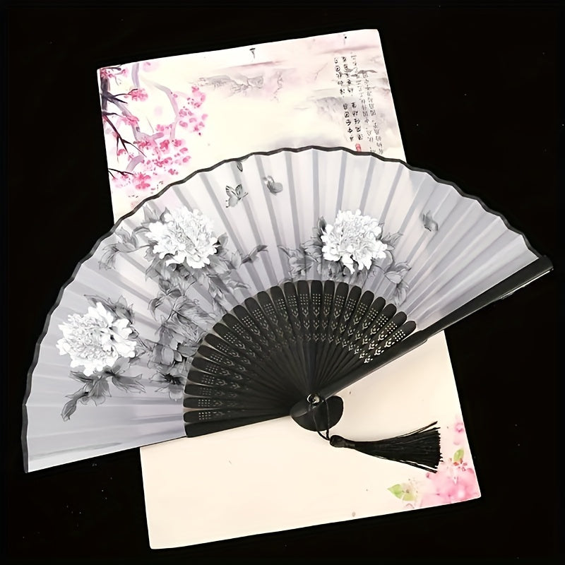 Silky Fan Chinese Style Folding Fan Ornament Floral Pattern Women's Handheld Fan