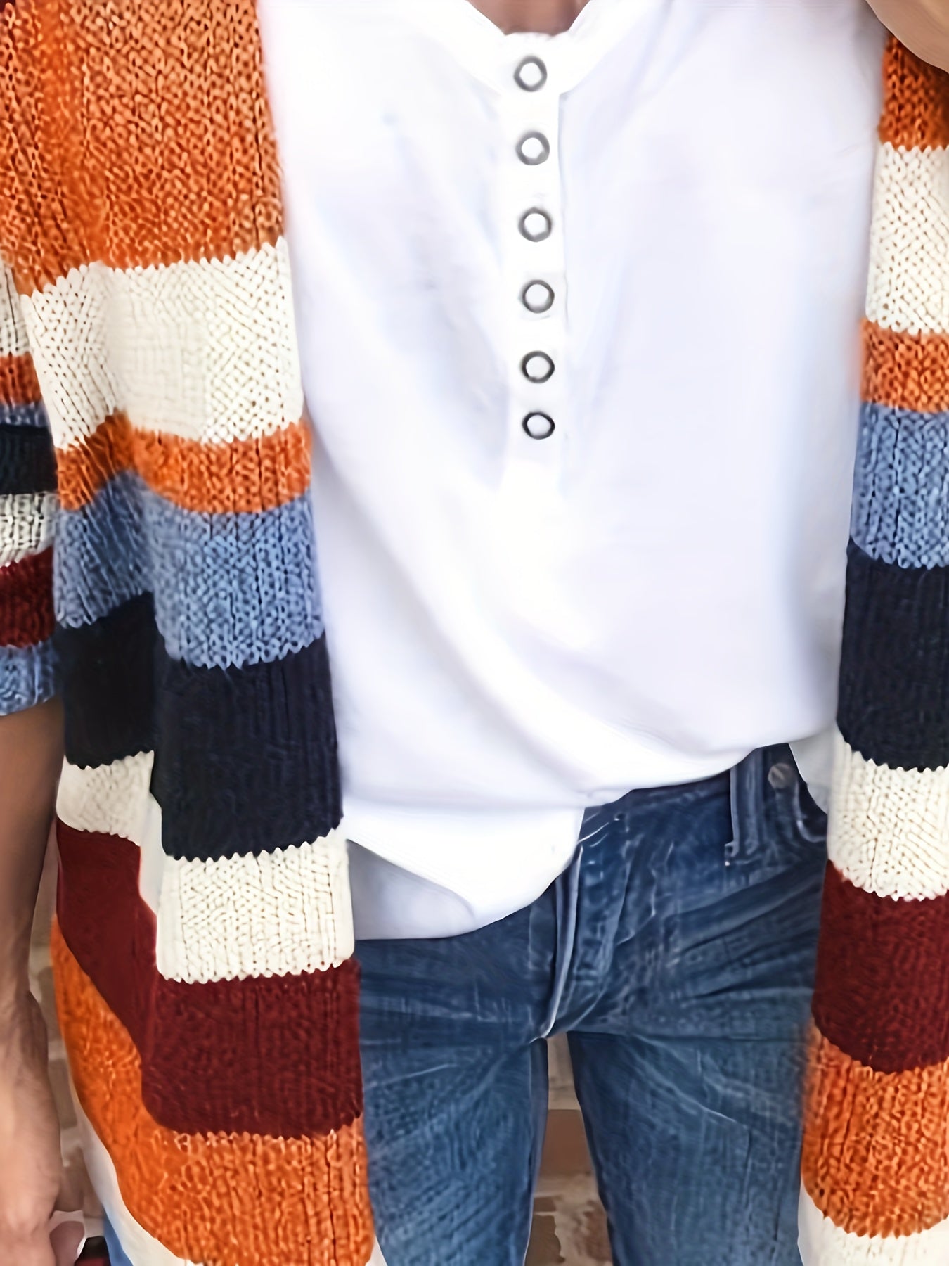  Striped Knitted Long Sleeve Cardigan