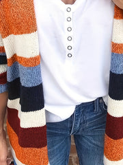  Striped Knitted Long Sleeve Cardigan
