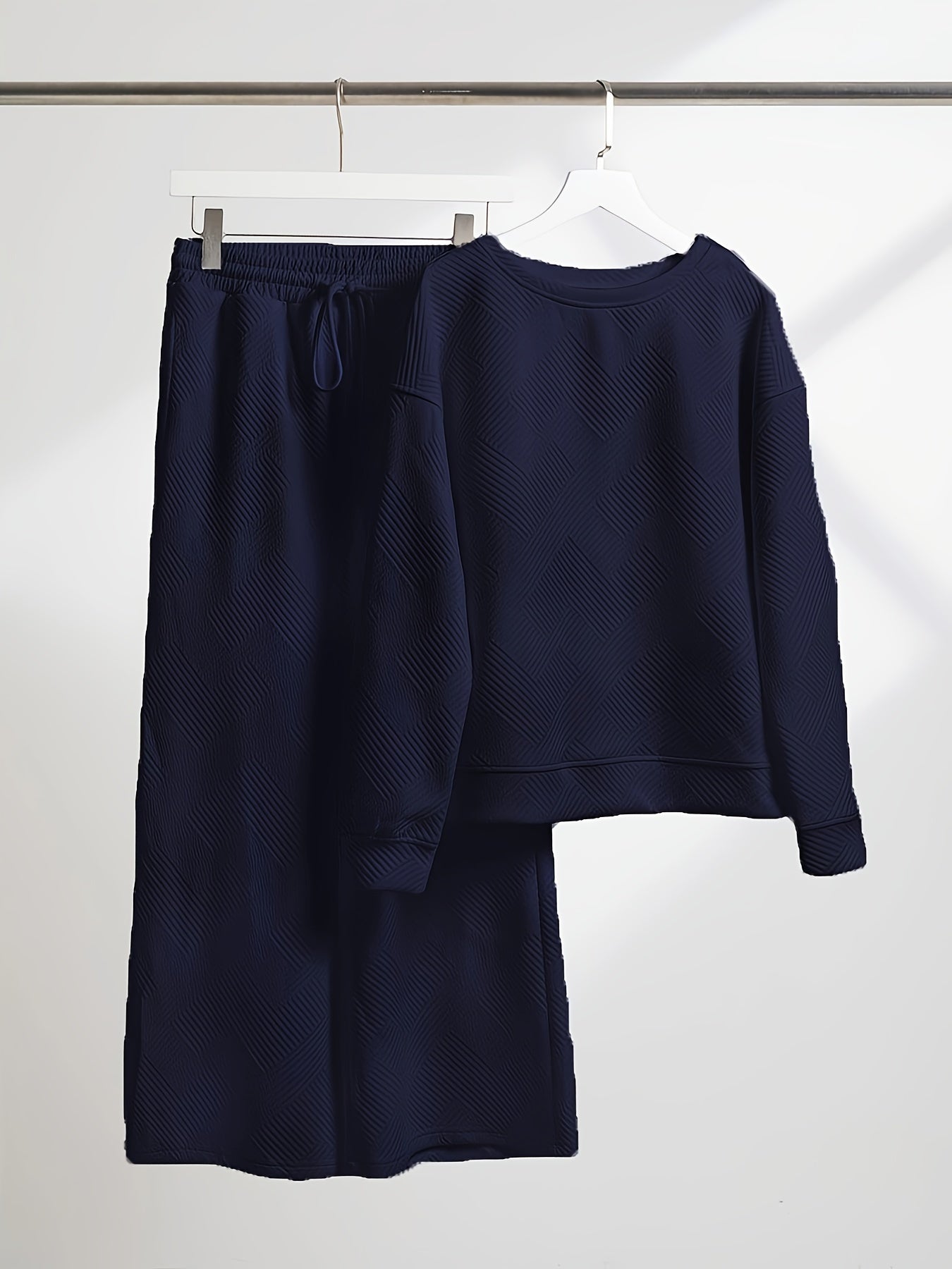  Women's Solid Top & Drawstring Pants 2 Piece Set