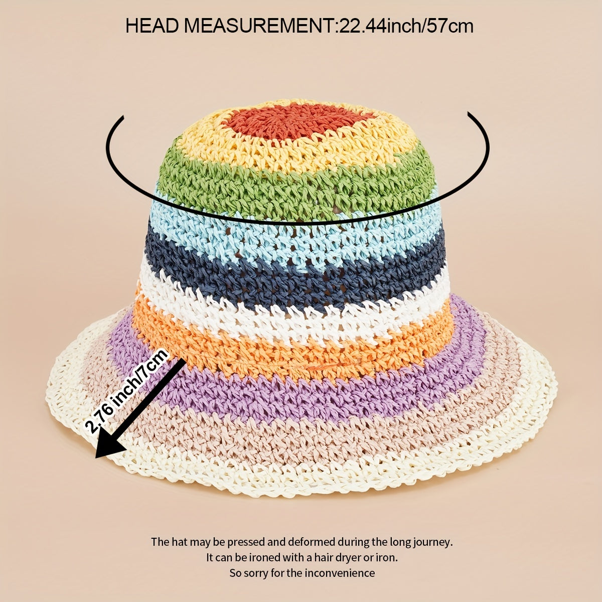 Rainbow Striped Straw Hat Unisex Sunscreen Sunshade Bucket Hat