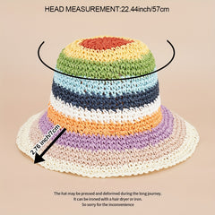 Rainbow Striped Straw Hat Unisex Sunscreen Sunshade Bucket Hat