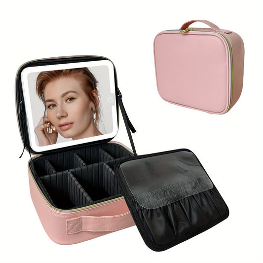 Travel Makeup Train Case With Lighted Mirror & Organizer
