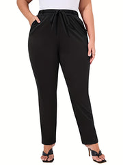  Casual Pants Women's Plus Solid Drawstring High Rise High Stretch Knot