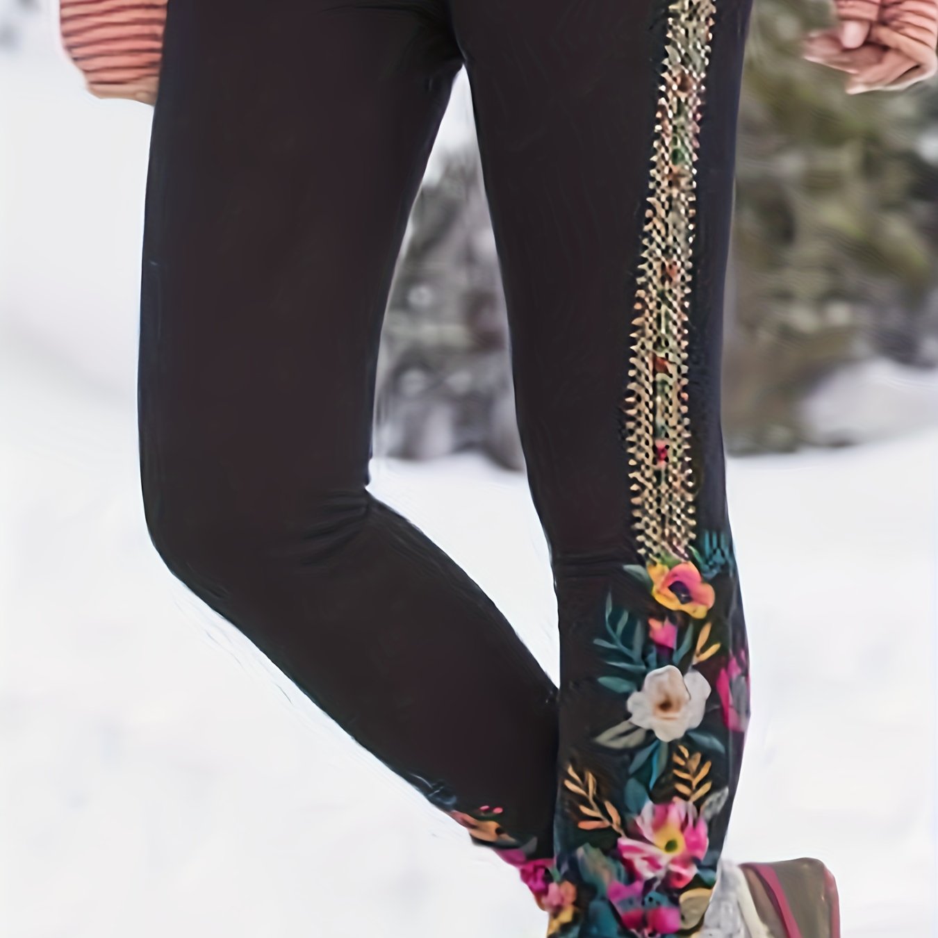  Retro Leggings Women's Plus Floral & Geometric Print Elastic High Rise
