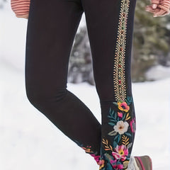  Retro Leggings Women's Plus Floral & Geometric Print Elastic High Rise