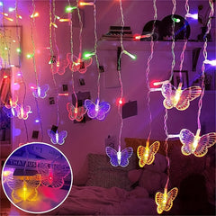 48 LED USB Curtain Lights 8 Modes Waterproof 10 Butterflies for Christmas Decor