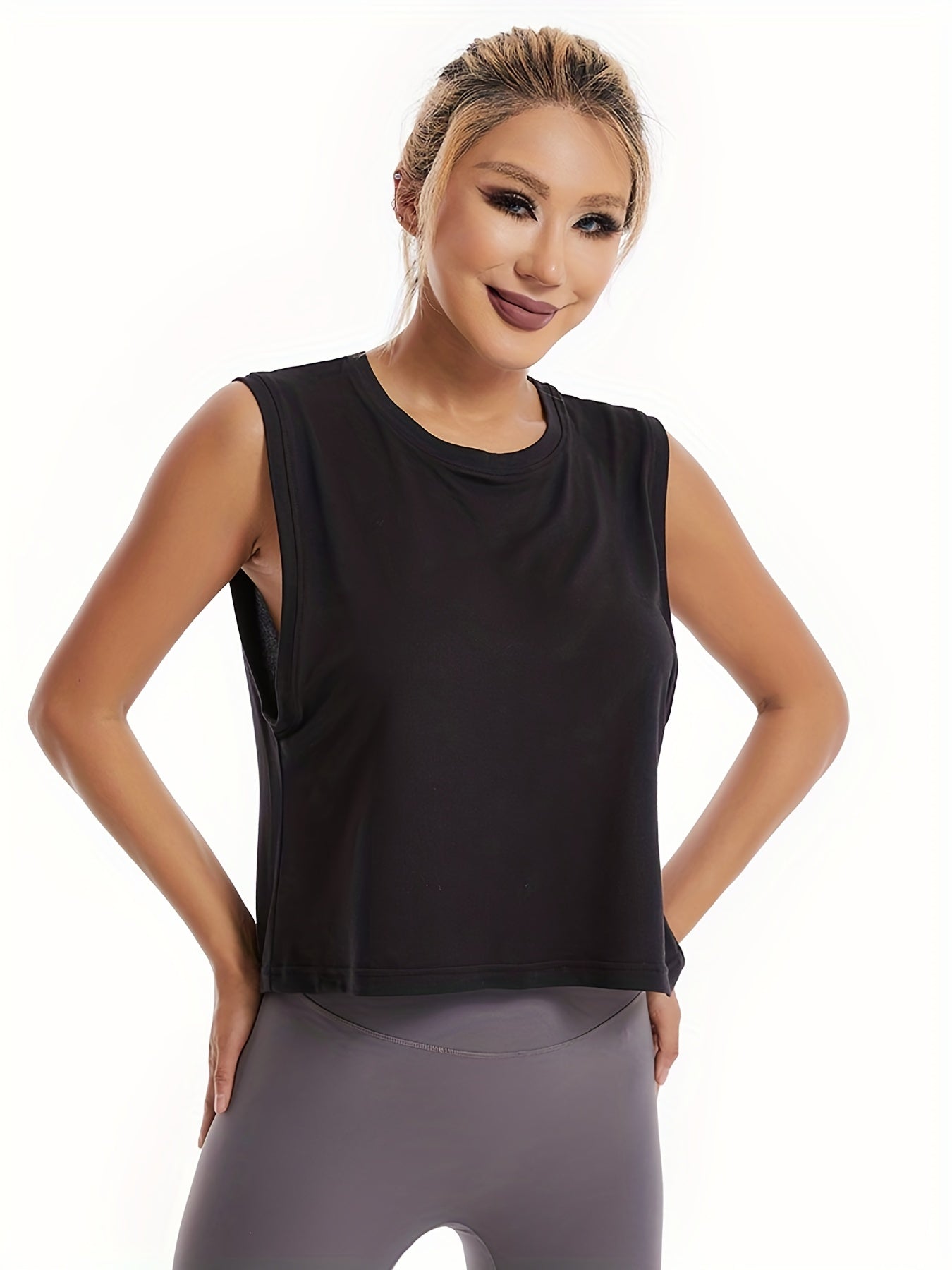 Solid Stretch Loose Tank Top Sports Fitness Yoga Running Top Women's Activewear