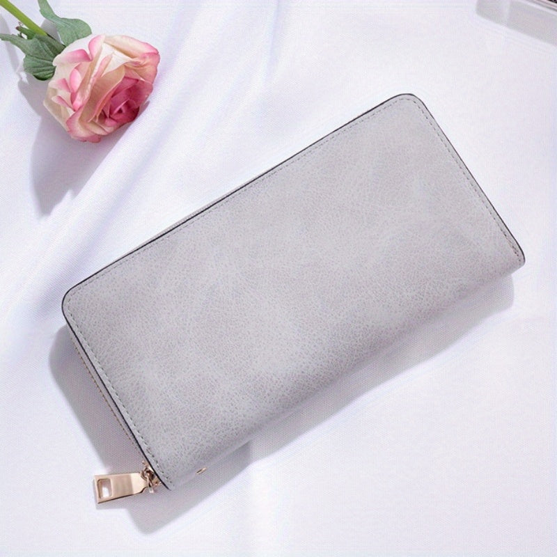 Women's Vintage Long Clutch Purse Faux Leather Coin Purse Zipper Bag