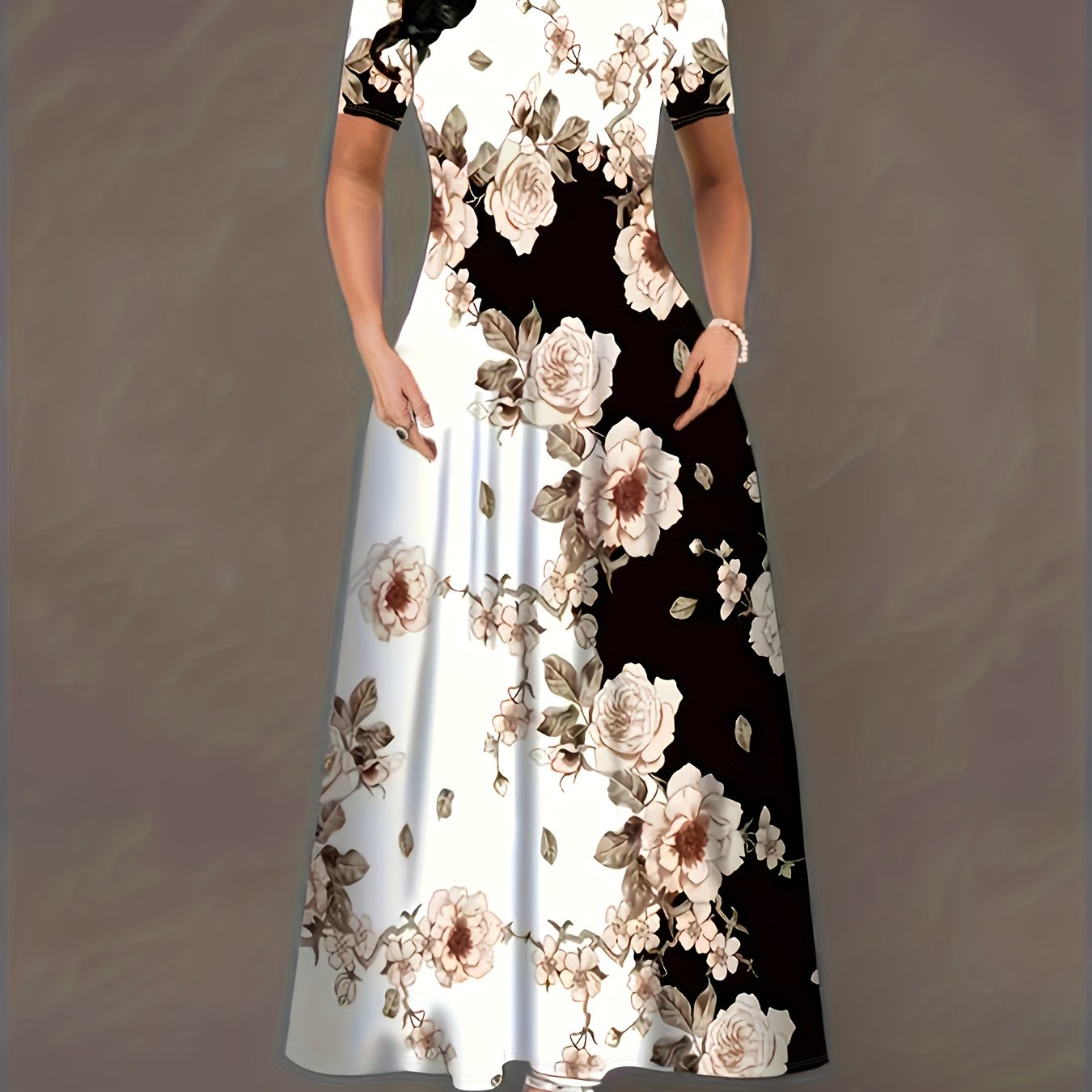  Colorblock Floral Print A Line Dress With Pockets