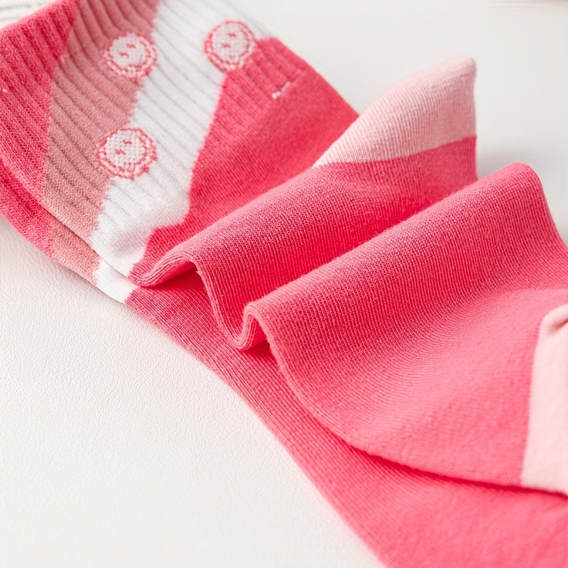 3 Pairs Smiling & Letter Print Women's Crew Socks