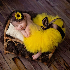 Newborn Baby Sunflower Tutu Bow Skirt Toddler Girls Headdress Flower Photog