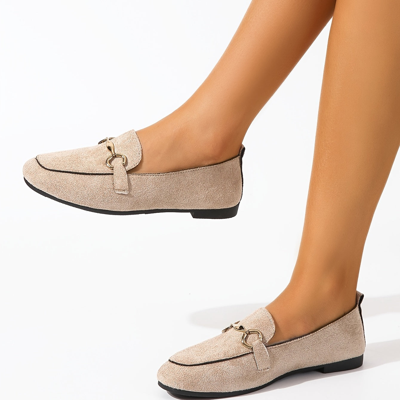 Square Toe Metal Buckle Decor Flat Loafers
