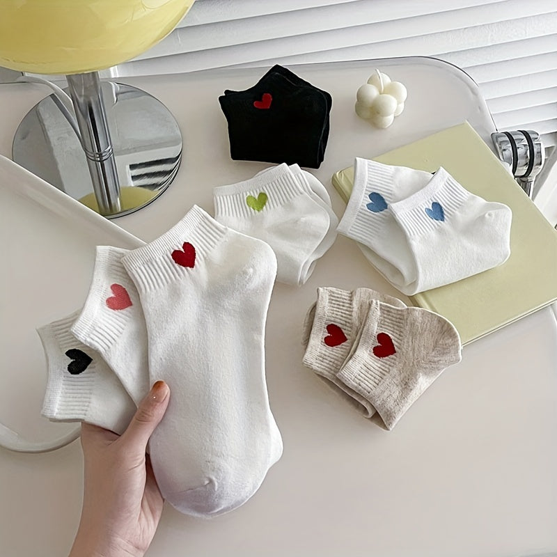 7 Pairs Heart Print Socks & Crew Neck Stockings
