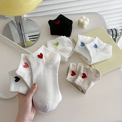 7 Pairs Heart Print Socks & Crew Neck Stockings