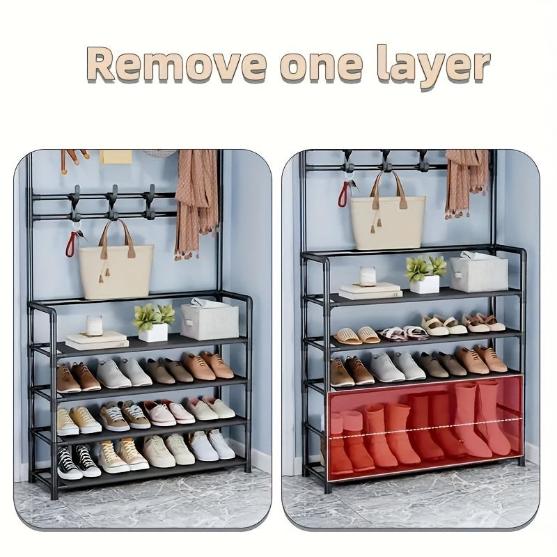 1pc Shoe Rack With Storage Clothes Hanger Independent Standing 