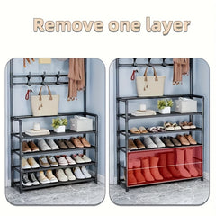 1pc Shoe Rack With Storage Clothes Hanger Independent Standing 