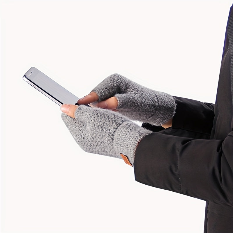 Men's Thick Knitted Half Finger Gloves for Autumn and Winter Outdoor Riding
