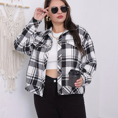  Plaid Print Button Up Long Sleeve Shacket