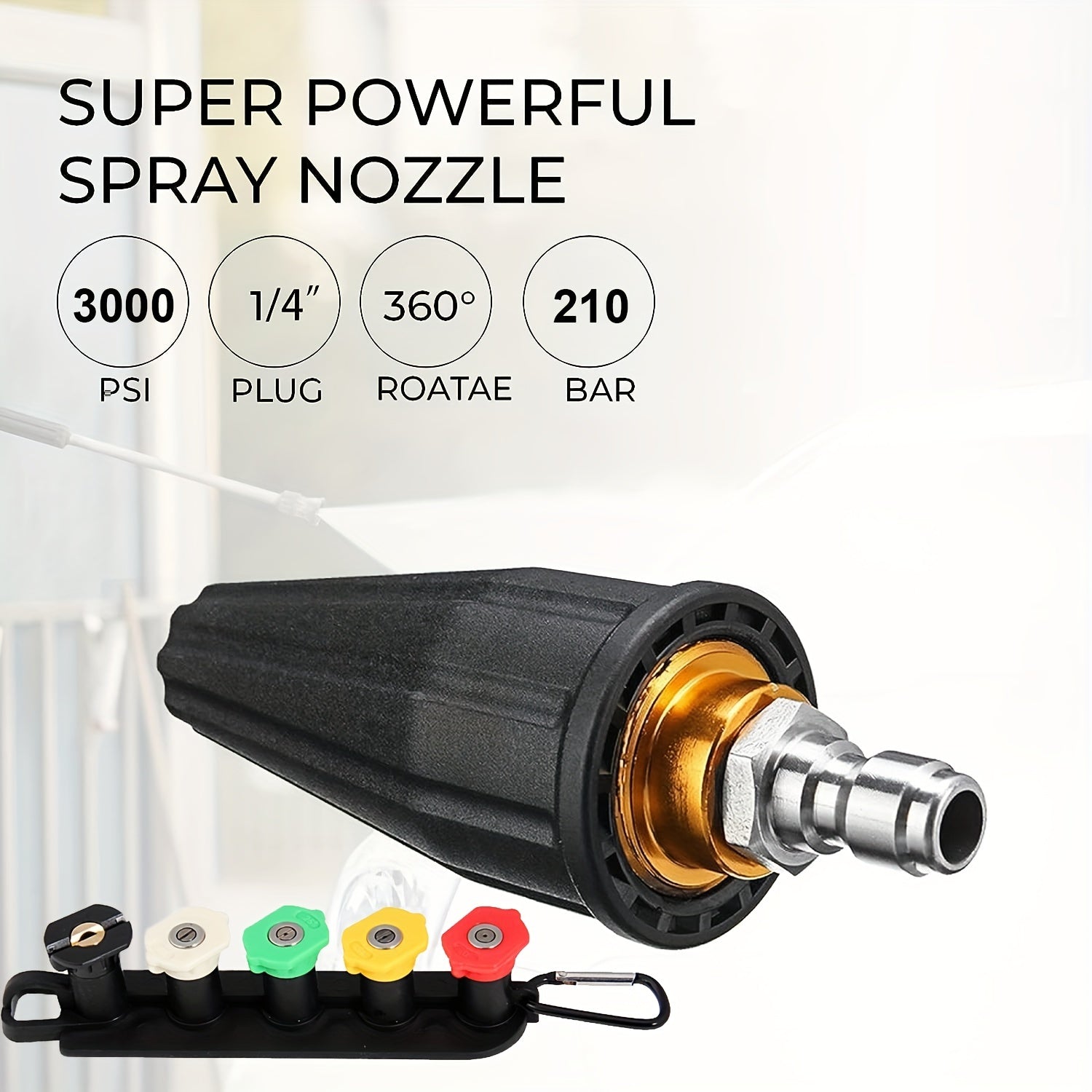 High Pressure Washer Rotating Turbo Nozzle 5 Nozzle Heads 3000PSI Max