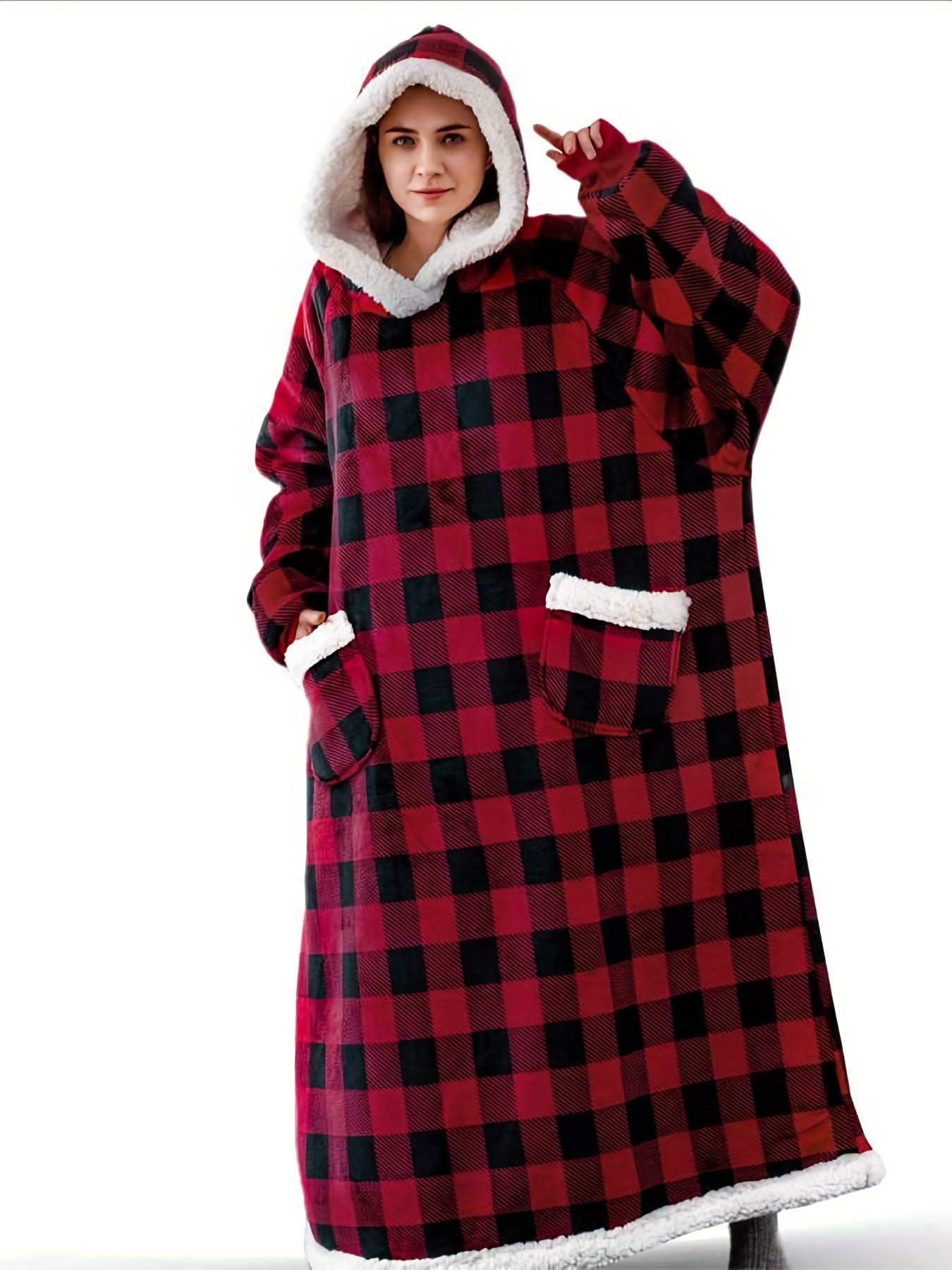  Hooded Fleece Blanket Robe Women's Long Sleeve Flannel Loungewear