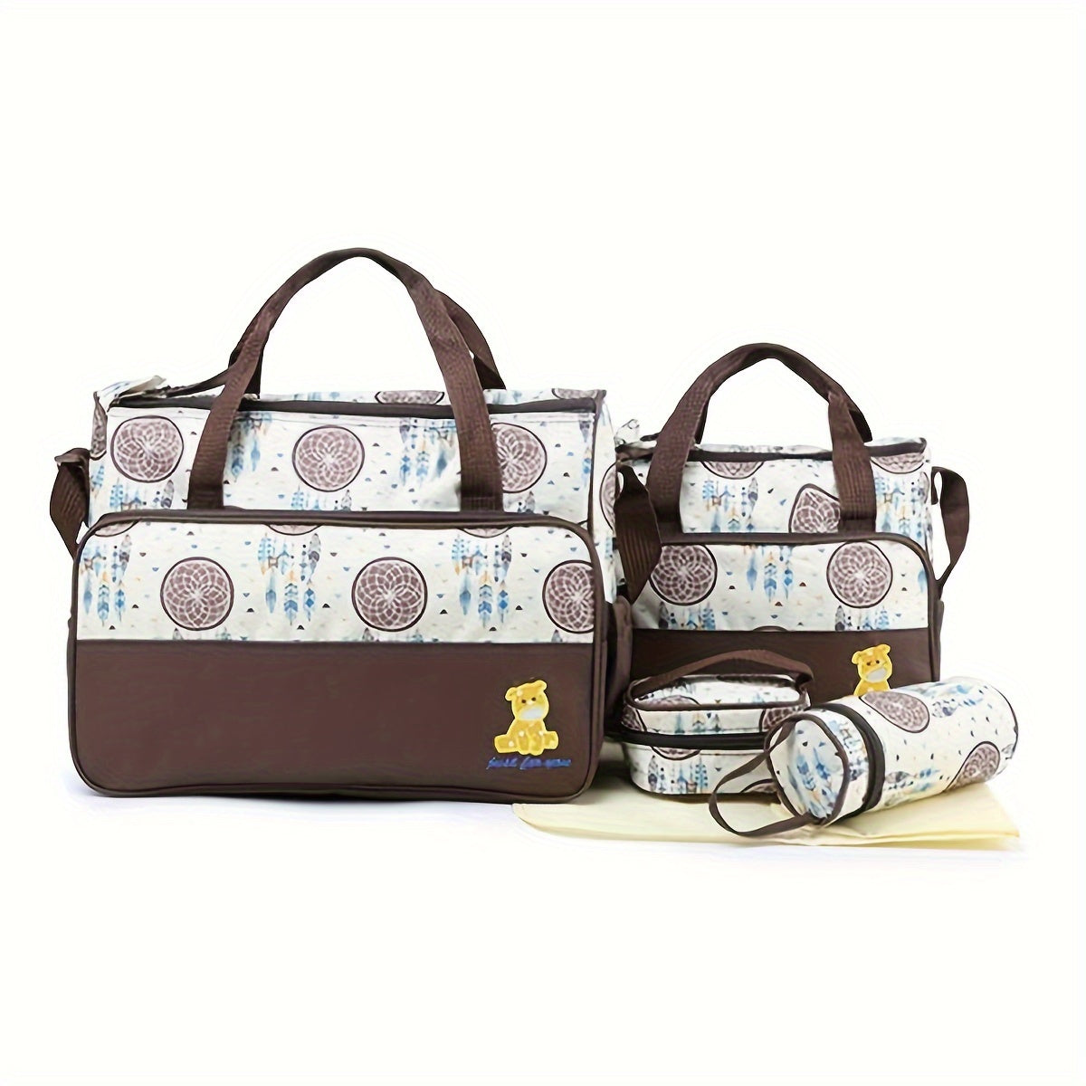 Set of 5 Diaper Bags Geometric Print Parent Bag Set with Shoulder Strap