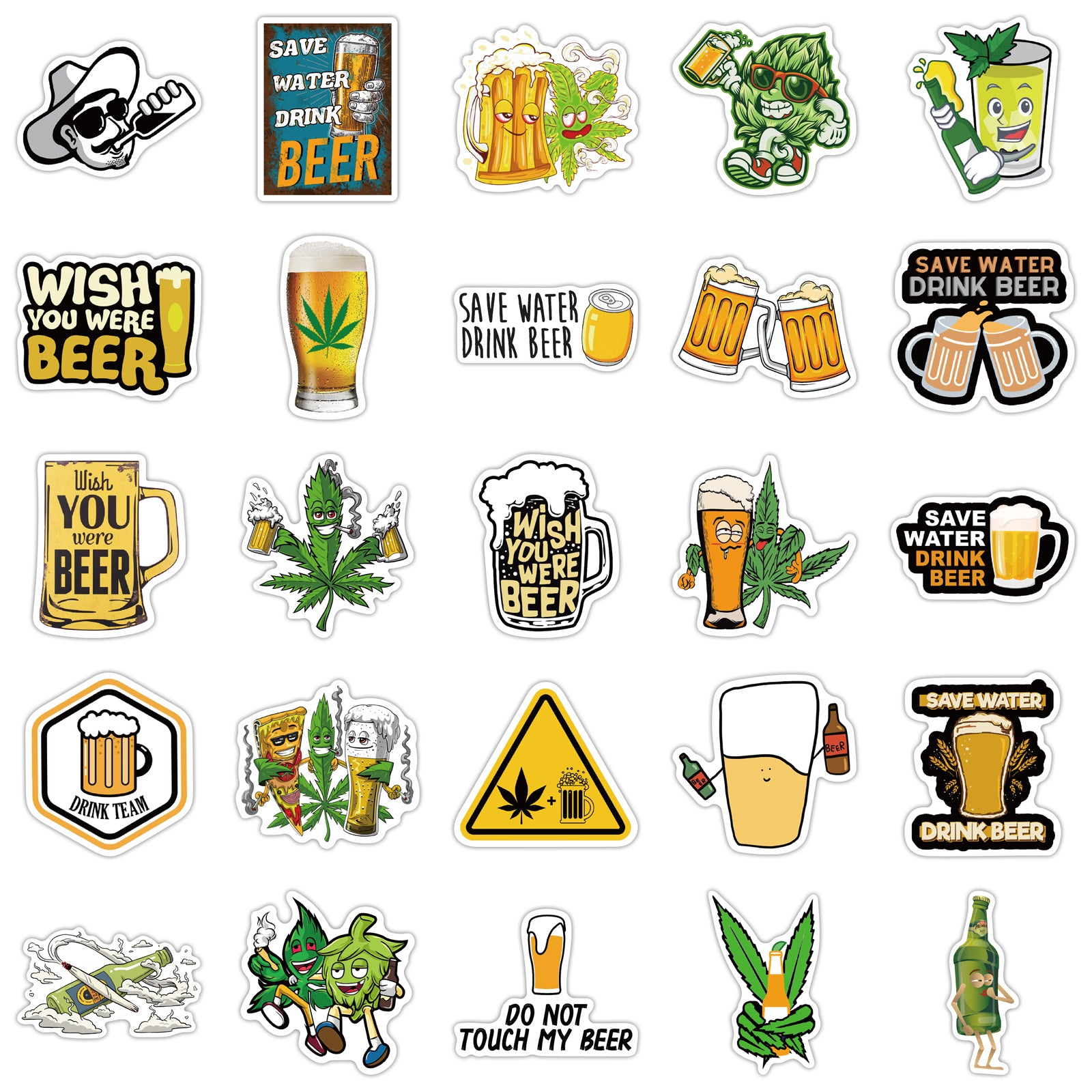 50pcs Beer Waterproof Stickers for Phone Cases Luggage PVC Doodle Decorations