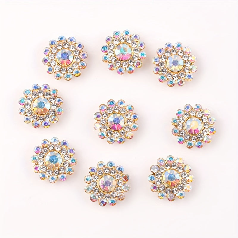 50pcs Flower Glass Rhinestones Golden Base Sew On Beads DIY