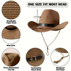 Sunshade Cowboy Hat Leather Belt Top Hat Fishing Hat Sun Protection Sun Hat