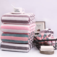 Soft Comfort Bath Towel Set High Coral Fleece Stripe Pattern