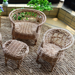 1:6 and 1:8 Scale Realistic Wicker Chair - Beige Tan