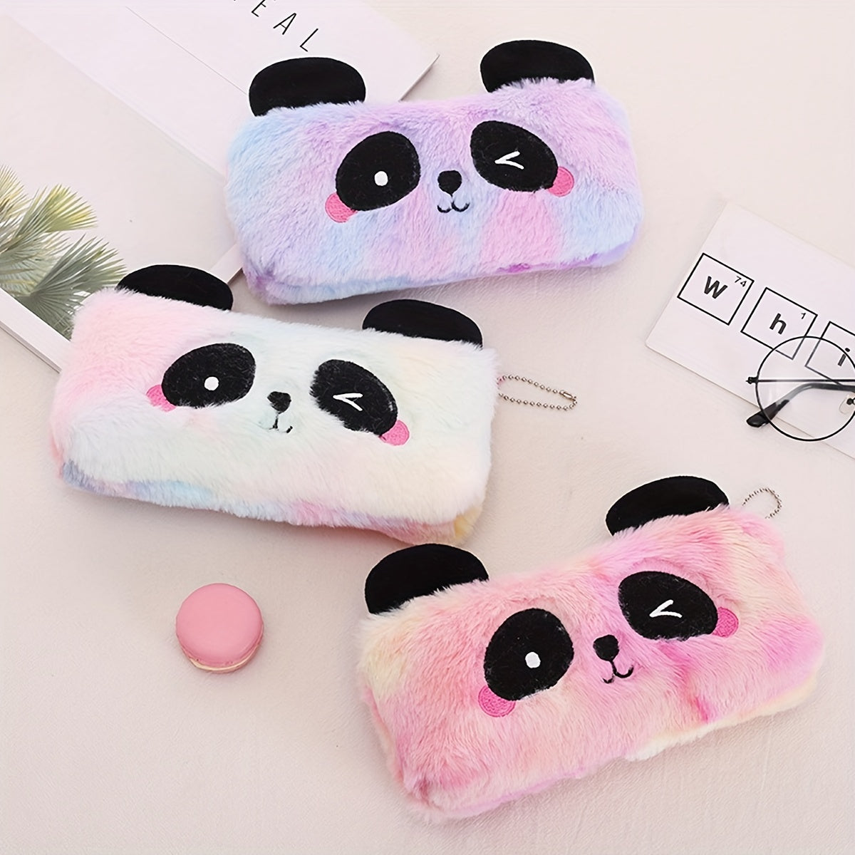 Colorful Plush Panda Pencil Case Bag Storage Pouch With Zipper