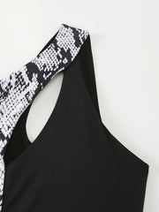 Snake Print Quick Drying One Shoulder Sports Bra