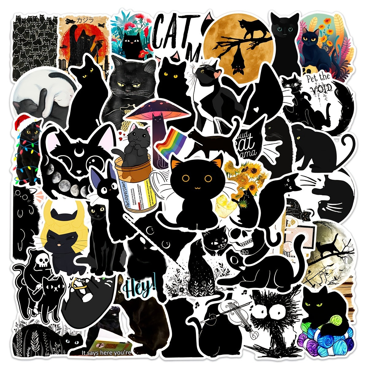 50 Cartoon Cat Doodle Stickers for Laptop Phone Stationery