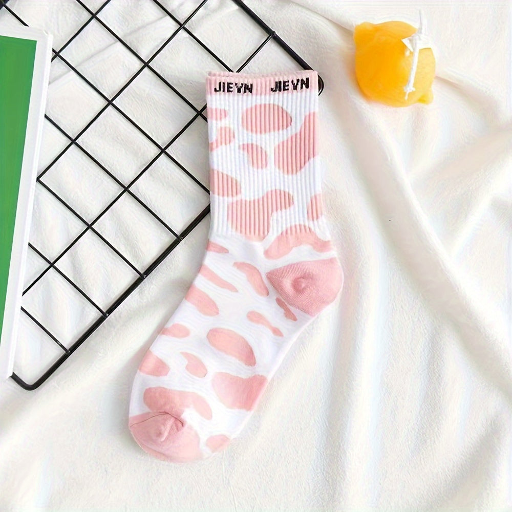 5 Pairs Cow Spot Print Socks Mid Tube Women's Stockings