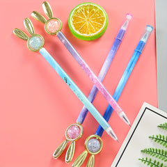 Crystal Rabbit Plated Pull Cap Gel Pen Fun Office Water Based Signature Pen