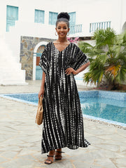  Boho Cover Up Women's Plus Striped Batwing Sleeve Maxi Kaftan Dress
